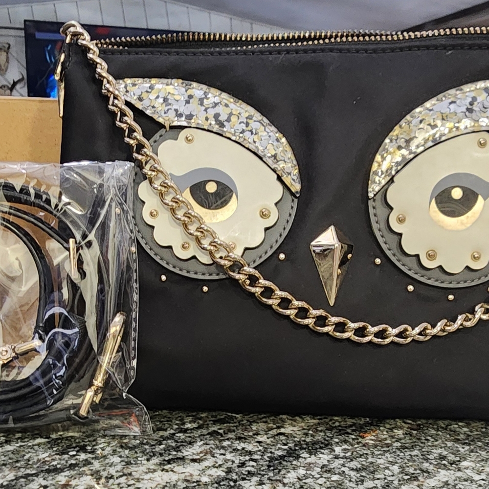 Kate Spade Black and Gold Owl Novelty Crossbody Bag